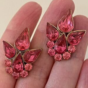 Vintage Pink Rhinestone Screw back Earrings